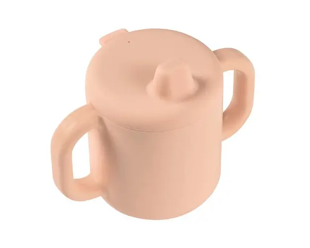 Set de masa silicon cu cana Beaba Old Pink