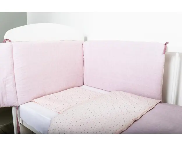 Set de pat pentru bebelusi Pink Heart 3 piese bumbac