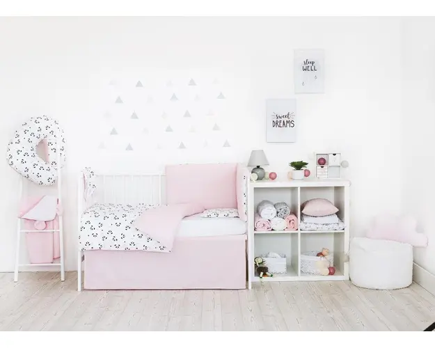 Set de pat pentru bebelusi Pink Panda - 3 piese, 100 bumbac