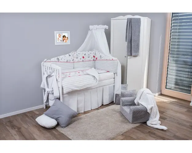 Set de pat pentru bebelusi Red Grey Elephant 6 piese