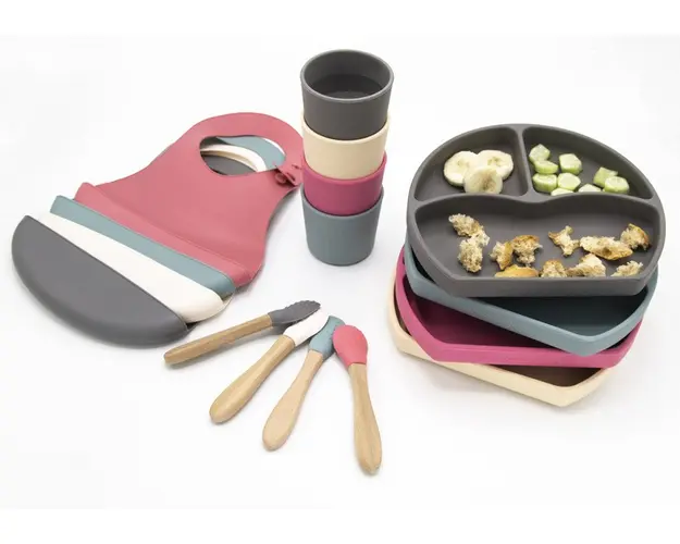 Set diversificare 4 piese din silicon BabyJem Ecru