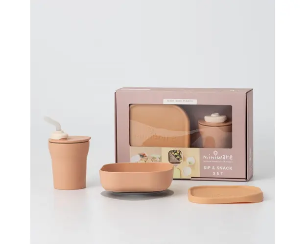 Set diversificare hrana bebelusi Miniware SipSnack 3 piese Toffee