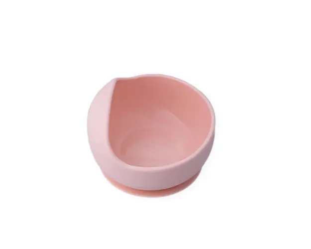 Set diversificare pentru copii castron cu ventuza si lingurita din silicon Oaki roz pal