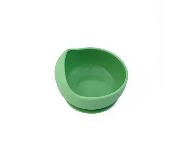 Set diversificare pentru copii castron cu ventuza si lingurita din silicon Oaki verde pal