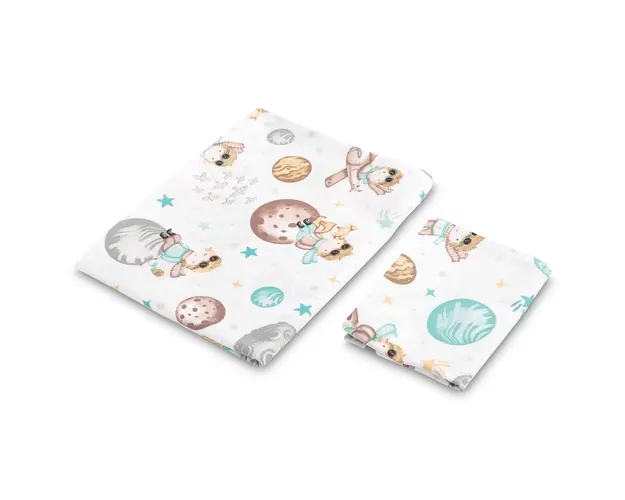 Set lenjerie de pat bumbac cu 2 piese 100x135 cm40x60 cm Sensillo Planete