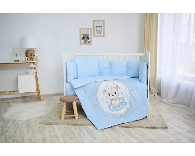 Set lenjerie pat 7 piese bumbac ranforce Lily Little Bear Blue