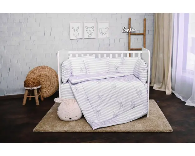 Set lenjerie pat 7 piese Lily bumbac ranforce Grey Striped