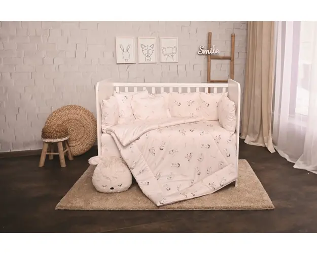Set lenjerie pat 8 piese 70x140 cm bumbac ranforce Beige Bunnies