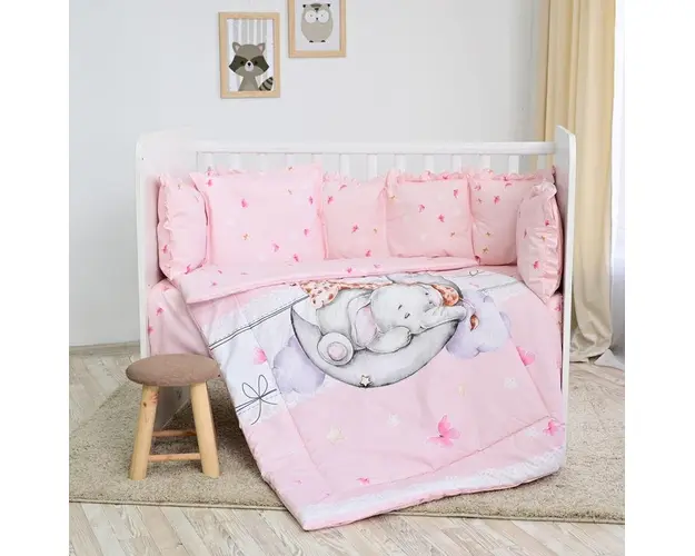 Set lenjerie pat 8 piese 70x140 cm bumbac ranforce Butterflies Pink