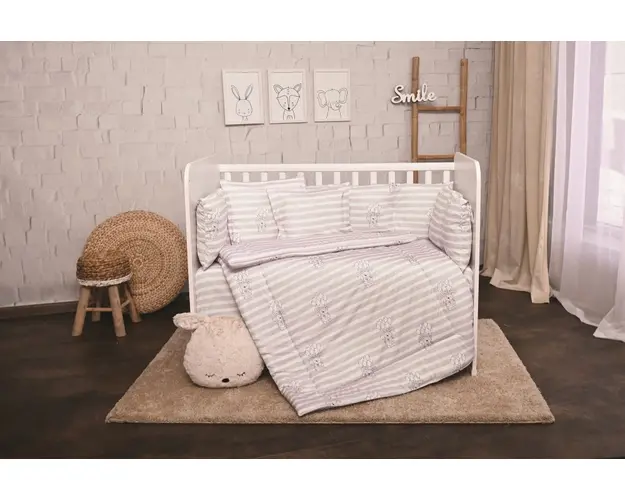 Set lenjerie pat 8 piese 70x140 cm bumbac ranforce Grey Striped