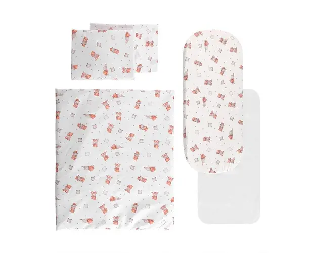 Set lenjerie pentru carucior cu protectie impermeabila 6 piese Bears Pillows Beige
