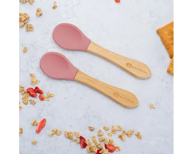 Set lingurite din bambus AppeKids Old Rose