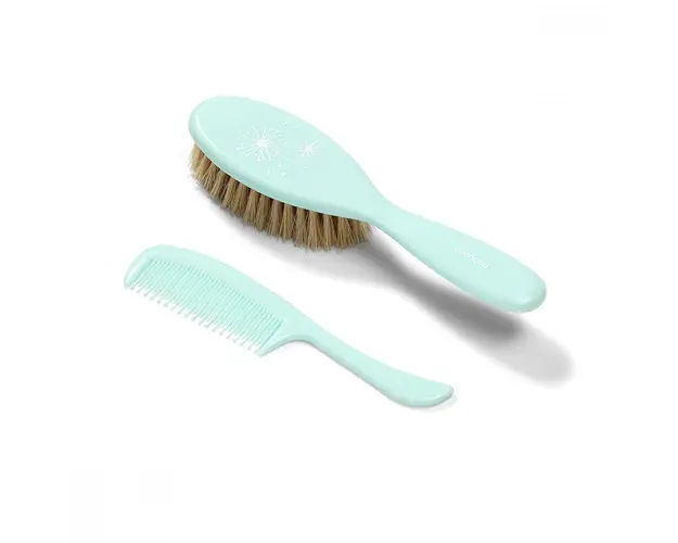 Set perie din par natural moale si pieptene Baby Ono Verde