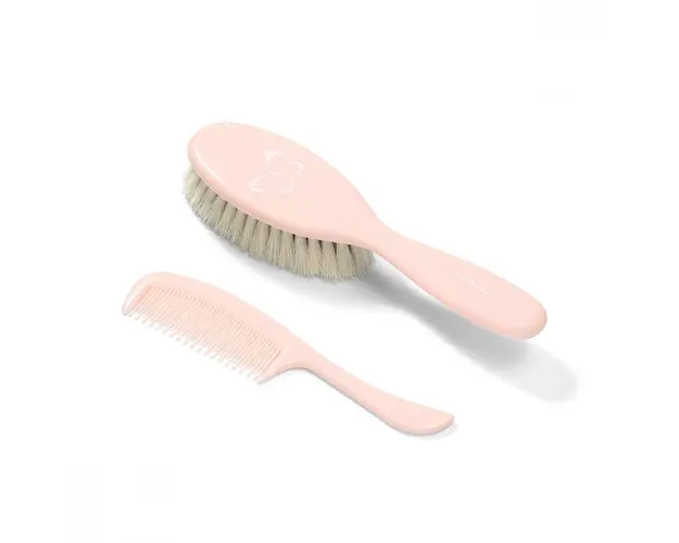 Set perie din par natural super moale si pieptene Butterfly Pink