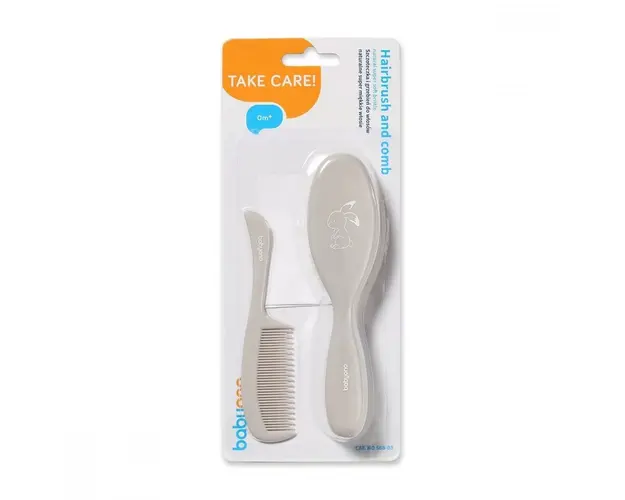 Set perie din par natural super moale si pieptene Bunny Grey