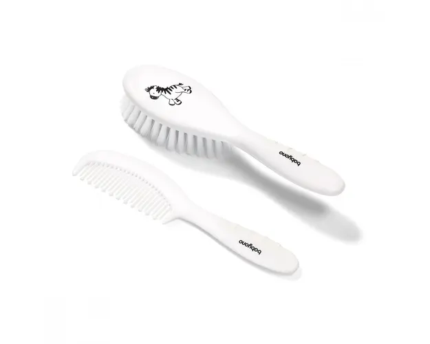 Set perie si pieptene BabyOno alb din par moale