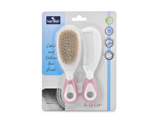 Set pieptan cu perie din par natural 0 luni+ blush pink