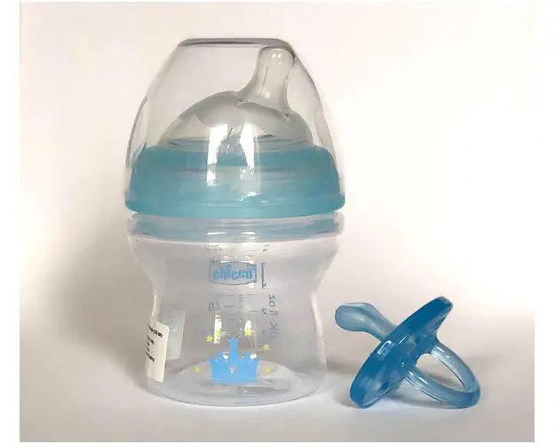 Set promo Chicco biberon 150ml si suzeta silicon albastru 0luni+