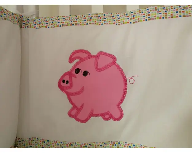 Set protectii patut Animale brodate KidsDecor din bumbac 60 x 120 cm