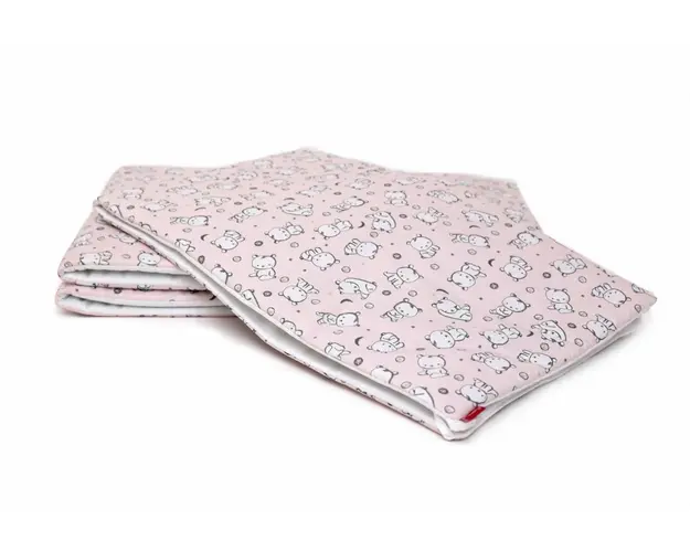 Set protectii patut KidsDecor din bumbac Baby Bear roz 63x127 cm