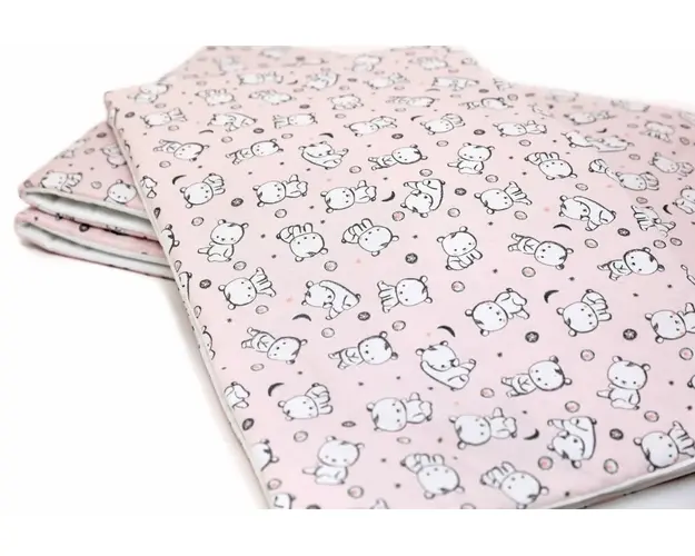 Set protectii patut din bumbac 60x120 cm Baby Bear roz KidsDecor