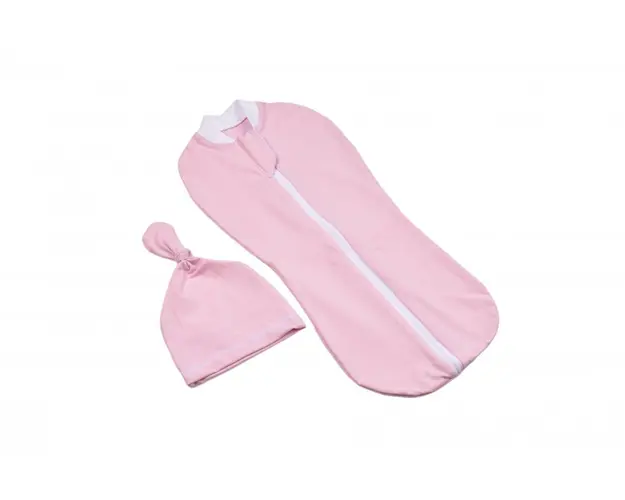 Set sistem de infasat si caciulita din bumbac organic roz 0-3 luni