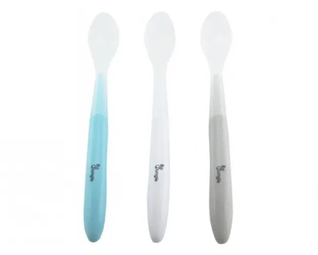 Set tacamuri copii Bo Jungle 3 lingurite moi din silicon albastre