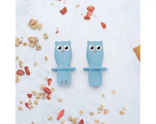 Set tacamuri din silicon AppeKids Owl Aqua Blue