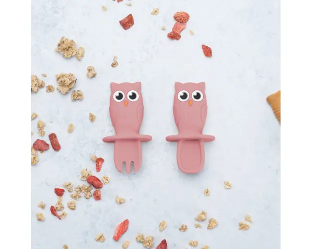 Set tacamuri din silicon AppeKids Owl Old Rose