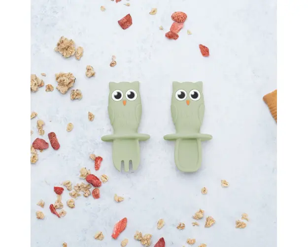 Set tacamuri din silicon AppeKids Owl Raw Green