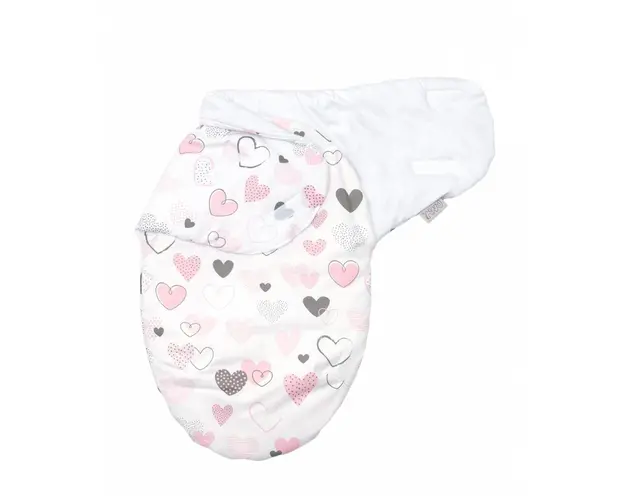 Sistem de infasare Amy Baby swaddle Inimioare bumbac 72x60 cm alb