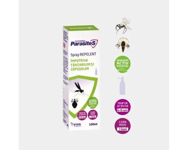 Spray repelent impotriva tantarilor si a capuselor Parasites Santaderm 100ml Viva Pharma