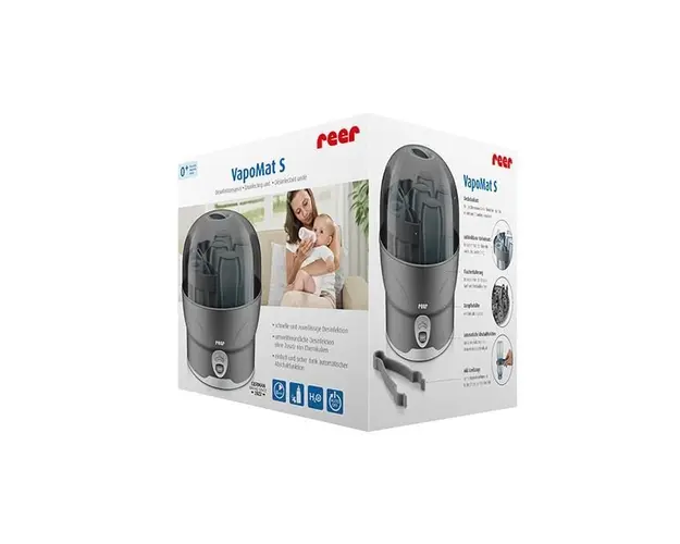 Sterilizator biberoane cu abur fierbinte capacitate 6 biberoane gri VapoMat S Reer 36021