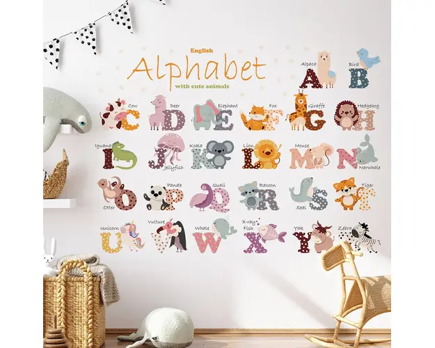 Sticker decorativ pentru copii autoadeziv Alfabetul Animalelor 65 x 100 cm