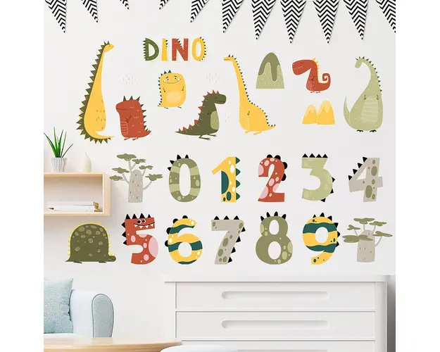 Sticker decorativ pentru copii autoadeziv Numerele lui Dino 63x63 cm