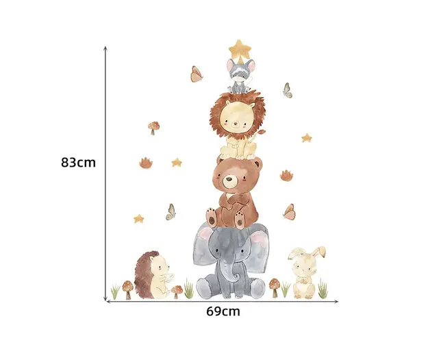 Sticker decorativ pentru copii autoadeziv Piramida Animalelor 100x80 cm