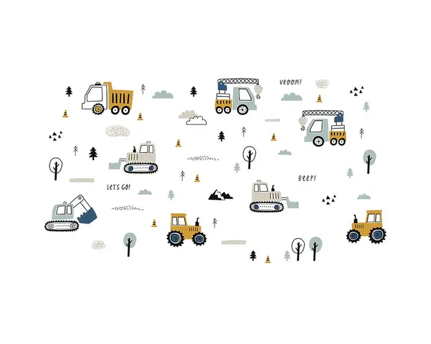 Sticker decorativ pentru copii autoadeziv Tractoare si Excavatoare 50x90 cm