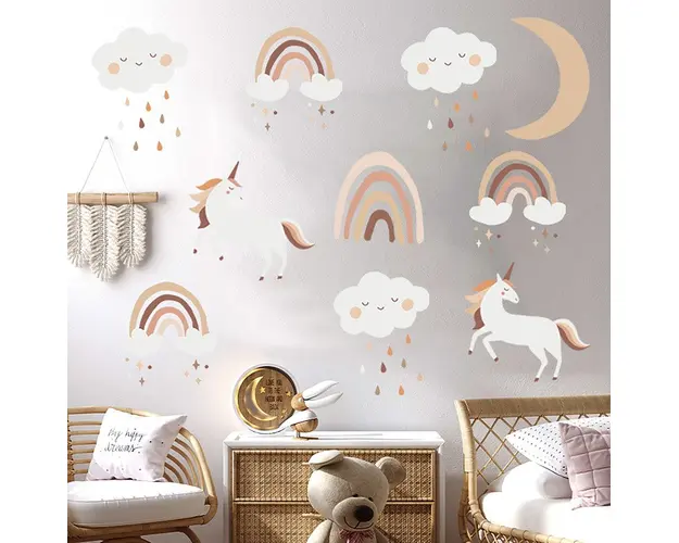 Sticker decorativ pentru copii autoadeziv Unicorni si Curcubeu 54x86 cm