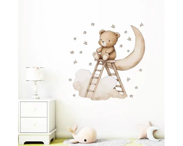 Sticker decorativ pentru copii autoadeziv Ursuletul Teddy pe scara 62x60 cm