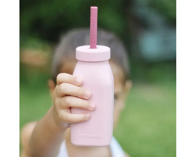 Sticla cu pai din silicon Minikoioi - Pinky Pink