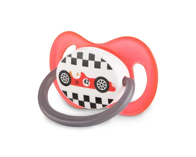 Suzeta din silicon simetrica 6-18 luni Racing red