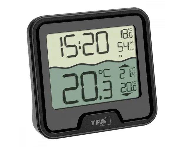 Termometru si higrometru TFA digital de camera cu senzor wireless pentru piscina MARBELLA Negru