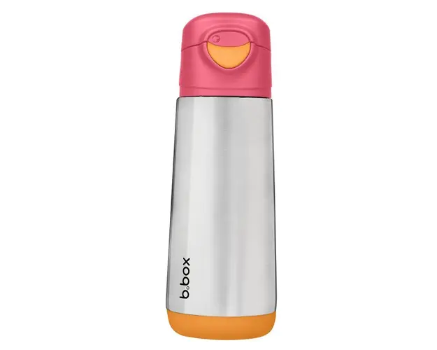 Termos cu cioc de silicon B.Box 500 ml +12 luni roz cu portocaliu