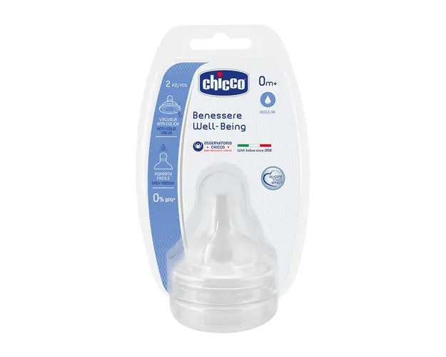 Tetina Chicco silicon Physiologic, 2buc, flux normal, sistem avansat anticolici, 0luni+