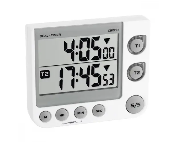 Timer si cronometru digital dual 100 ore LED de avertizare, memorie, volum reglabil alb TFA 38.2025