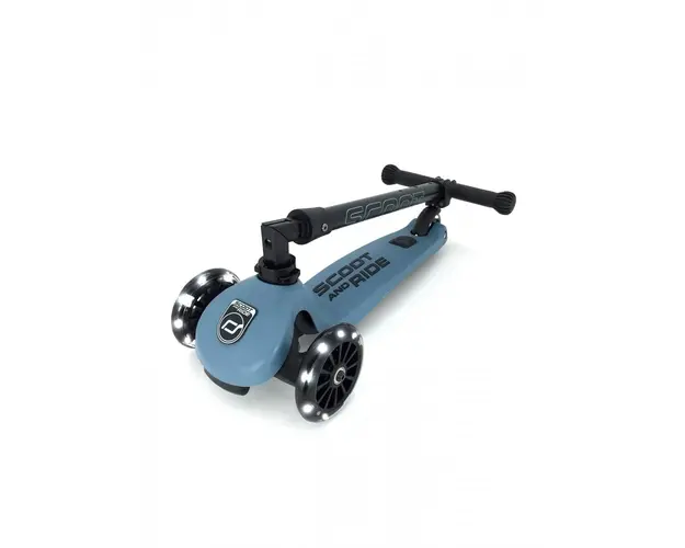 Trotineta copii pliabila cu roti luminoase Scoot Ride HighwayKick 3 Steel Bleu