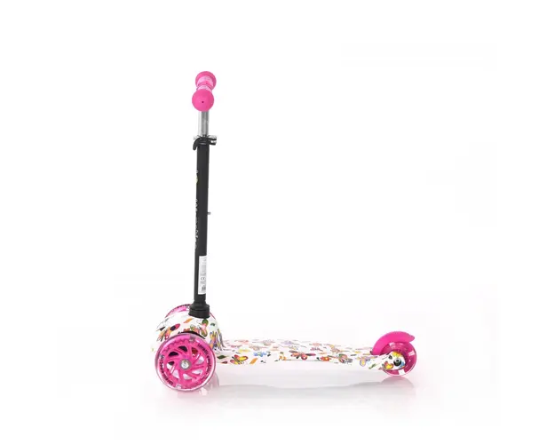 Trotineta pentru copii 3 ani+ 3 roti cu leduri mini Pink Butterfly