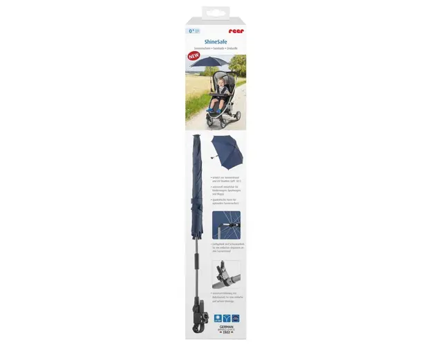 Umbreluta de soare ajustabila cu protectie solara UV 50+ pentru carucior bebelusi albastra Reer ShineSafe Blue 84163