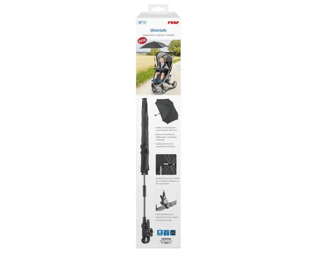 Umbreluta de soare ajustabila cu protectie solara UV 50+ pentru carucior bebelusi neagra Reer ShineSafe Black 84151