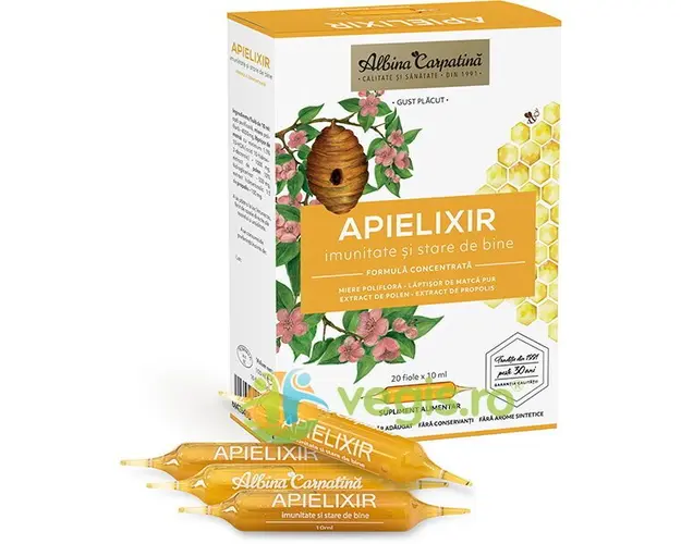 Apielixir Imunitate si Stare de Bine cu Miere, Laptisor de matca, Polen si Propolis 20 fiole x 10ml